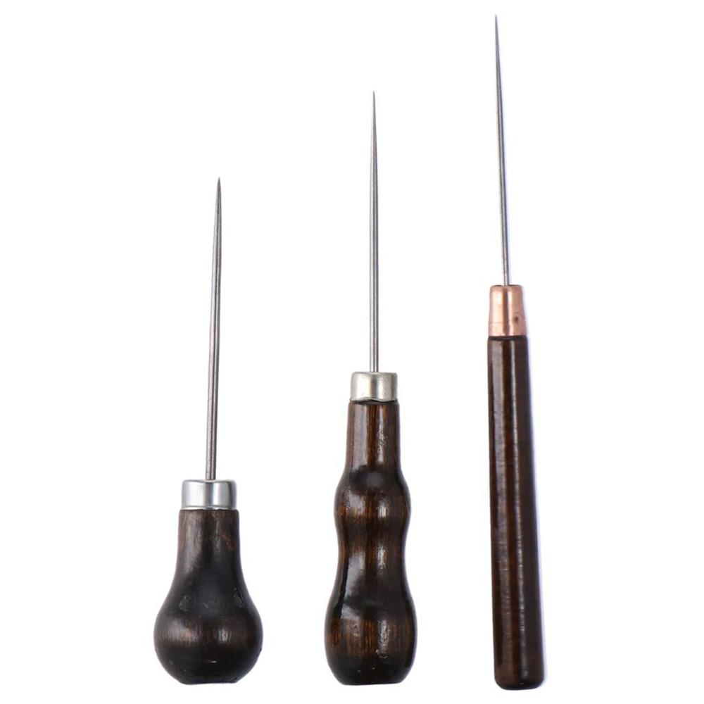 Leatherwork Punch - 木製ハンドルスクラッチワイルツール、革パンチ穴工芸品、縫製、修理ツール、3個