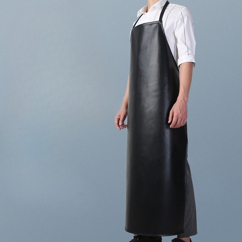 Leatherwork Apron - 耐摩耗性拡張ウエスト大人用作業防水耐油性黒ソフトレザーエプロン男性女性キッチン家庭用魚処理