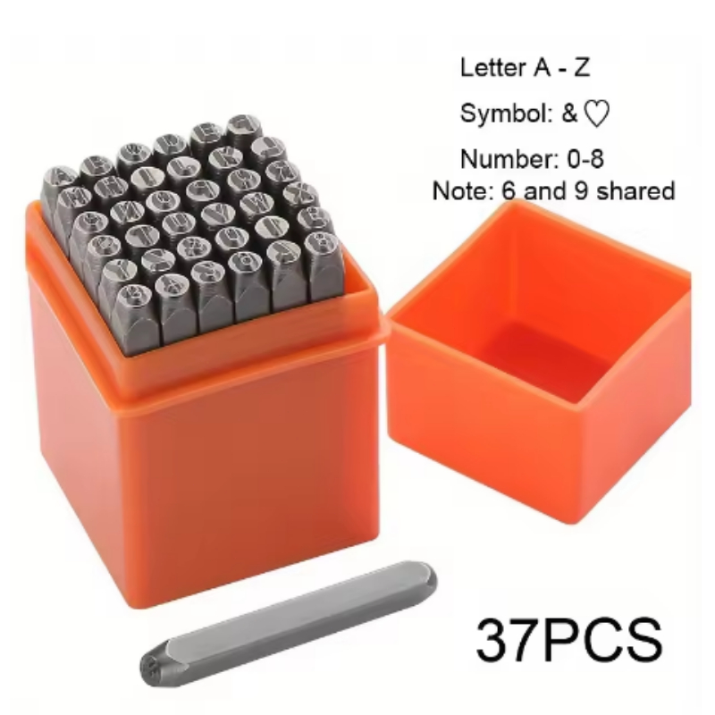 Leatherwork Jewelry - 37個入り 3mm 数字・文字刻印パンチセット、ジュエリー製作、革細工、アート刻印用金属ツールキット