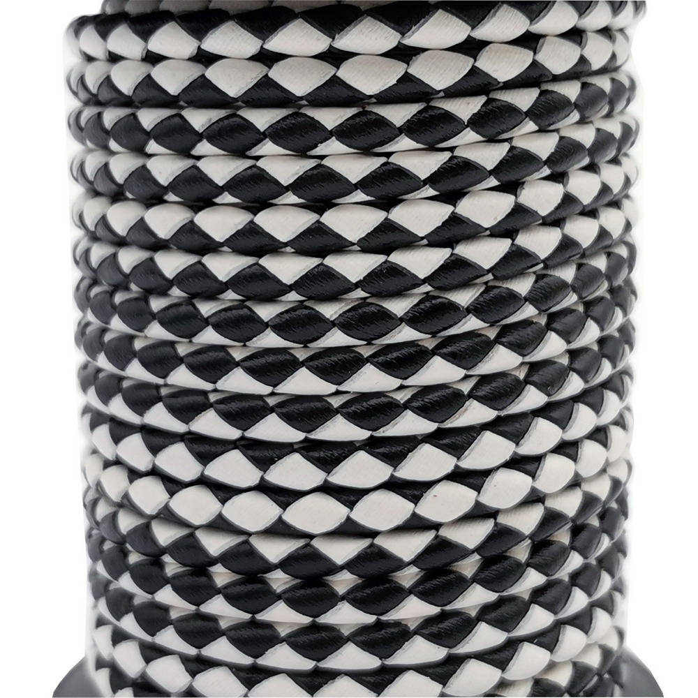 Leatherwork Jewelry - Aazee-編みこみの革ストラップ,ブレスレットを作るための編みこみのコード,丸い,黒と白,2ヤード,4mm