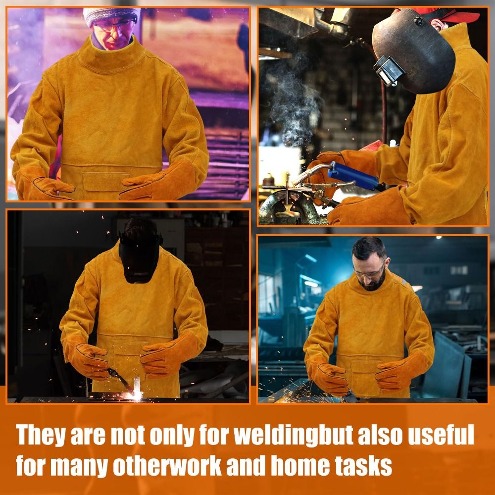Leatherwork Apron - 牛革製溶接服 防火性ハイカラーソーダー作業服 耐熱耐摩耗性溶接エプロン