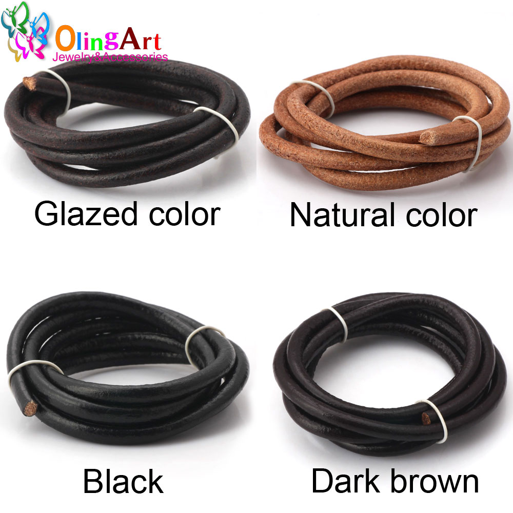 Leatherwork Beginner - Olingart-ネックレス用レザーコード,ラウンドコード,カラーブラック/ナチュラル/ブラウン,直径1.5/2/3/4/5/6mm