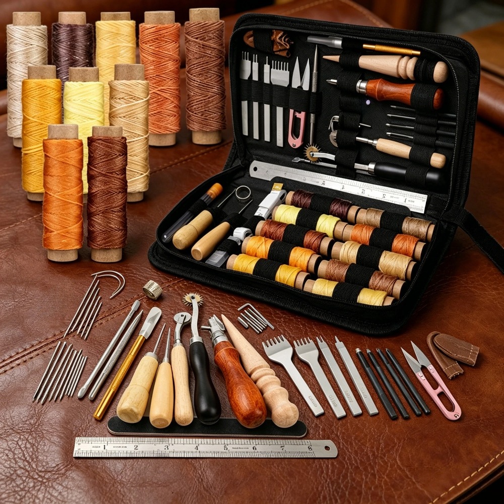 Leatherwork Tool Kit - DIY革縫いセット、革工芸ツールセット、縫い針セット、革溝切り器、ワックス糸