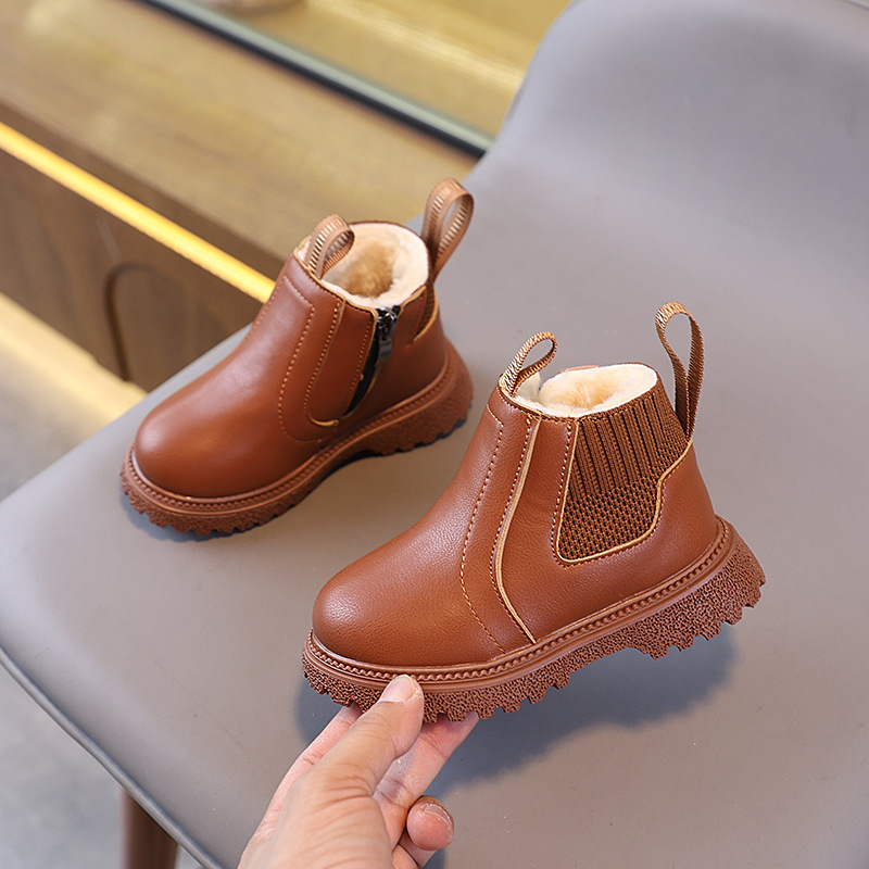 子供フリース裏地ワークショートブーツ冬子供暖かいレトロナイト - Leather Work For Kids のレビューと価格