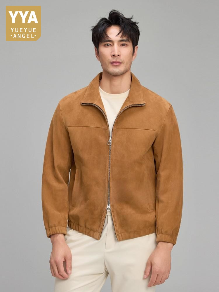 高級メンズソフト天然スエードレザージャケットジッパーラペル襟 - Leather Work For Kids のレビューと価格
