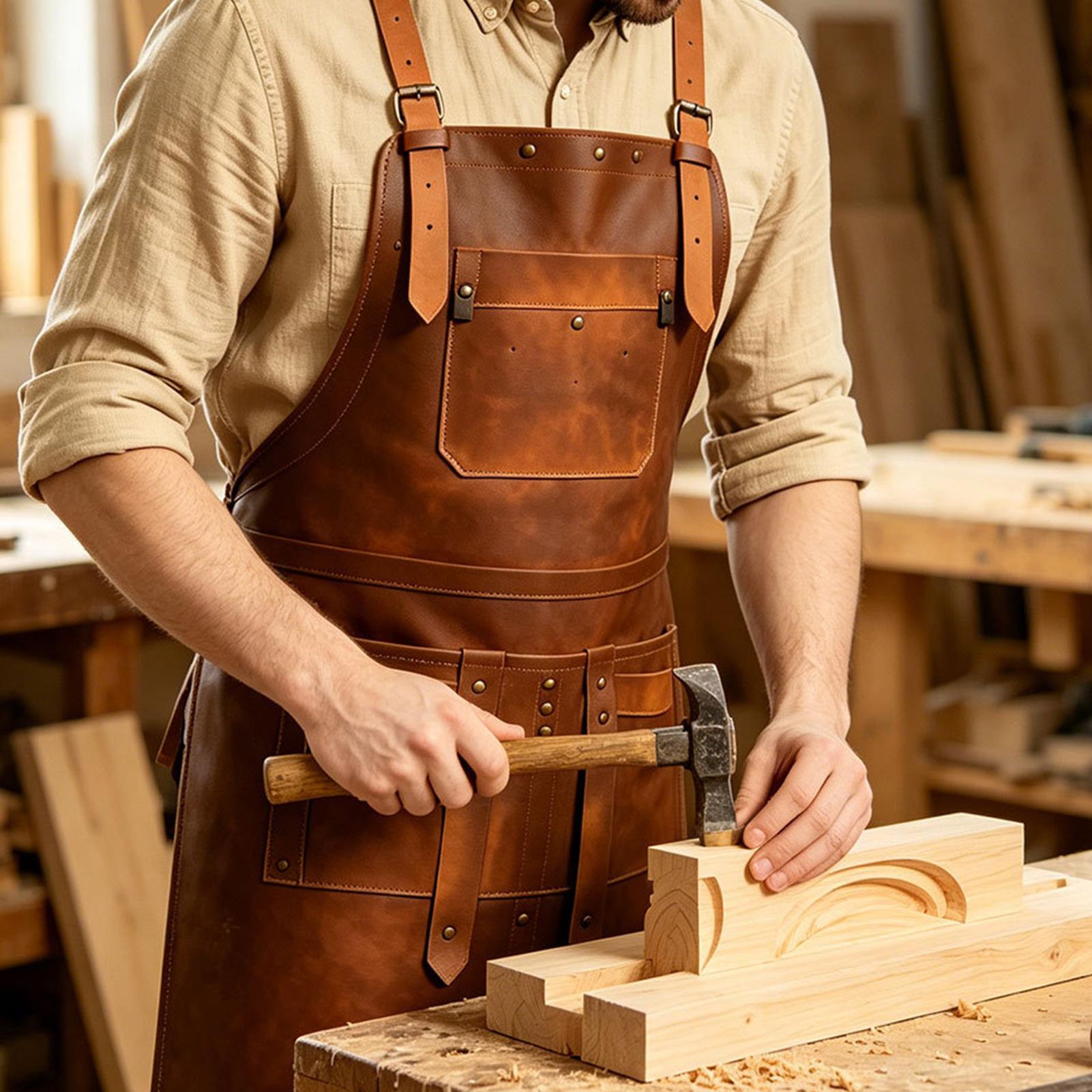 複数のポケット付きレザーエプロン 防水調整可能なストラップ  - Leatherwork Apron のレビューと価格